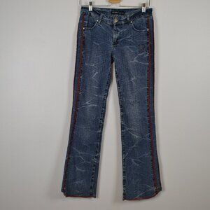 Revolt Jeans Denim Womens 8 Vintage Y2k Race Striped Flare Leg 4 Pocket Jeans